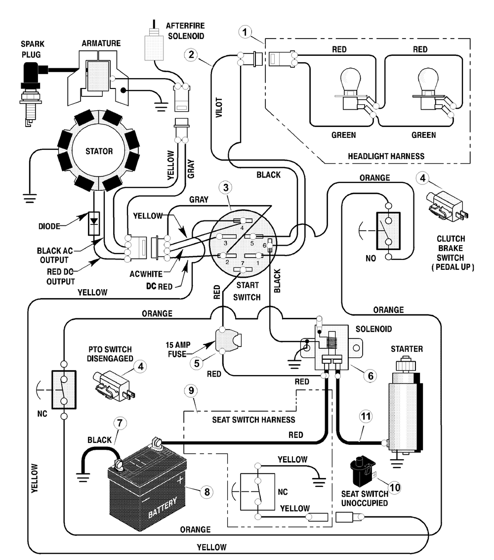 Electrical System Diagram and Parts List for 405601X50A 2003 Briggs and Stratton Lawn Tractor